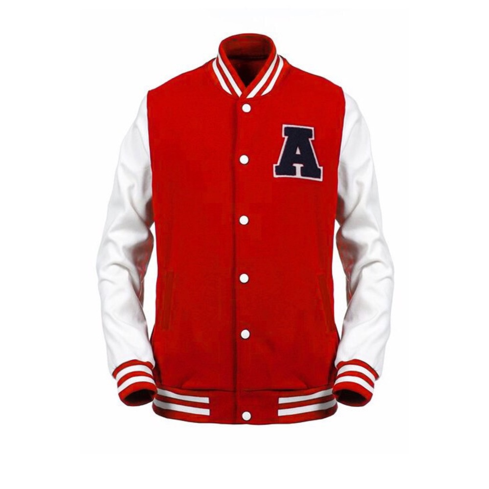 Red varsity letterman jacket
